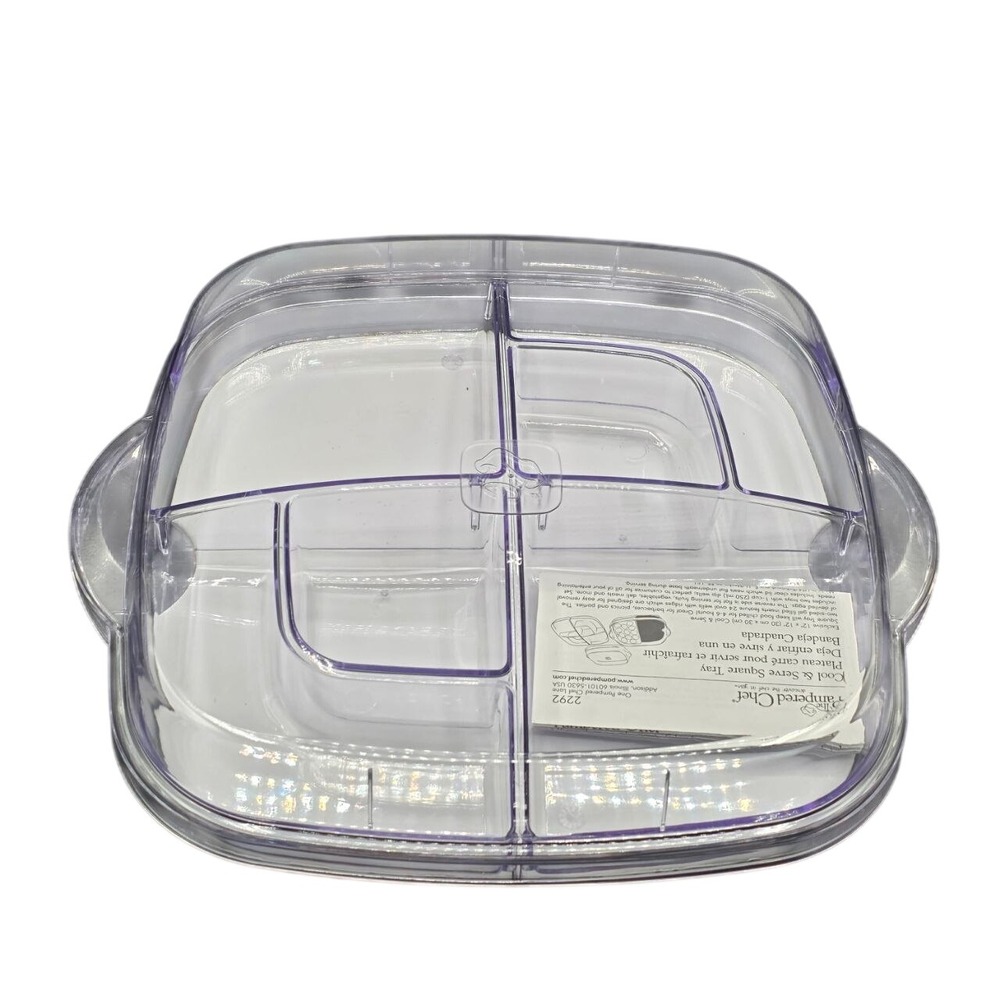 Pampered Chef Cool & Serve Square Tray 2292 Clear White Deviled Egg Platter 12in